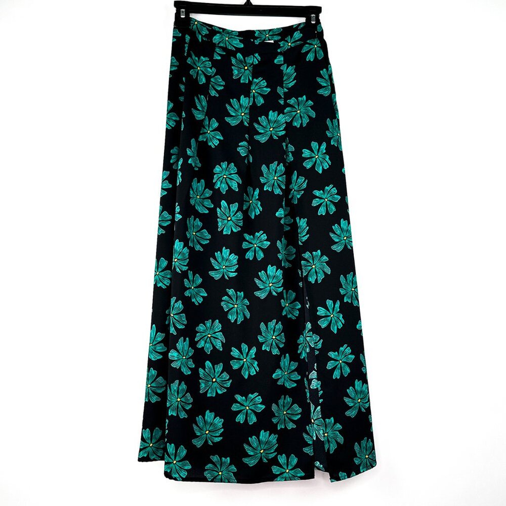 Bar III Floral Maxi Skirt | Black & Teal High Slit Skirt | Size 0